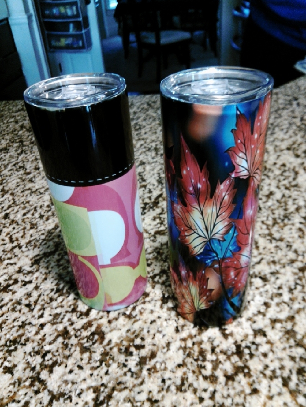 Colorful Leaf & Geometric Stainless Tumblers - Set of 2 NEW